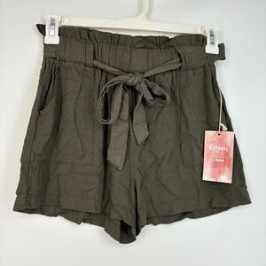 Ci Sono Womens Small Pull-On Shorts Olive Green 100% Rayon Belted Paper Bag Wais